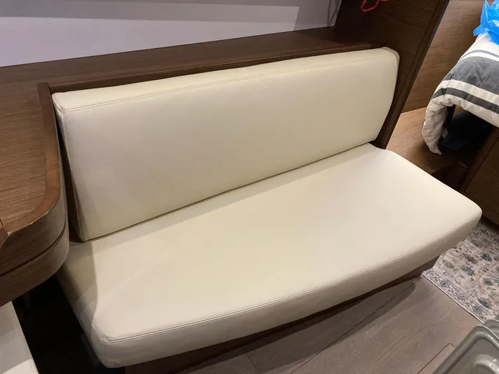 Vela Yacht Photos Pics Cream leather seating in 2018 Lagoon 42 yacht interior.