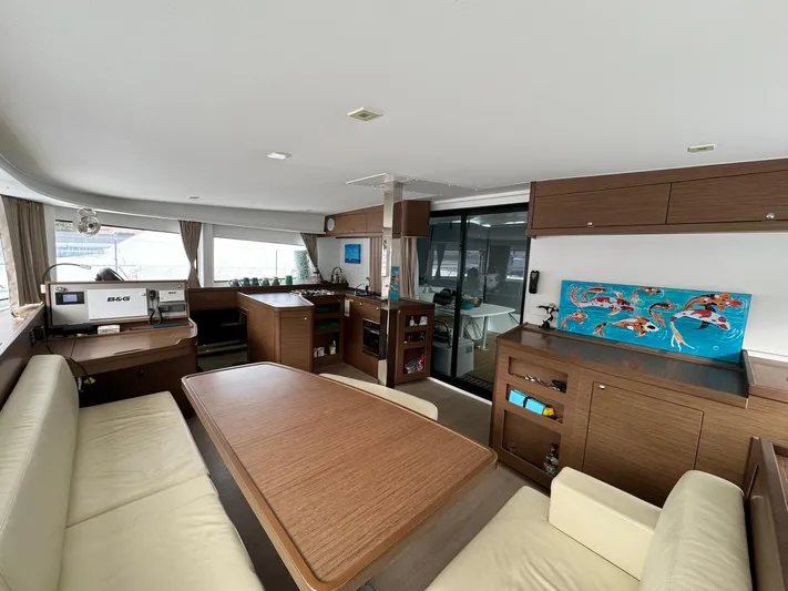 Vela Yacht Photos Pics Interior of 2018 Lagoon 42 catamaran with modern furnishings and spacious layout.