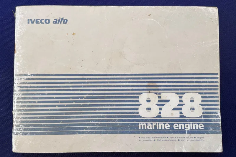 Hasta La Vista Yacht Photos Pics Iveco Aifo 828 marine engine manual cover, featuring blue stripes and text.