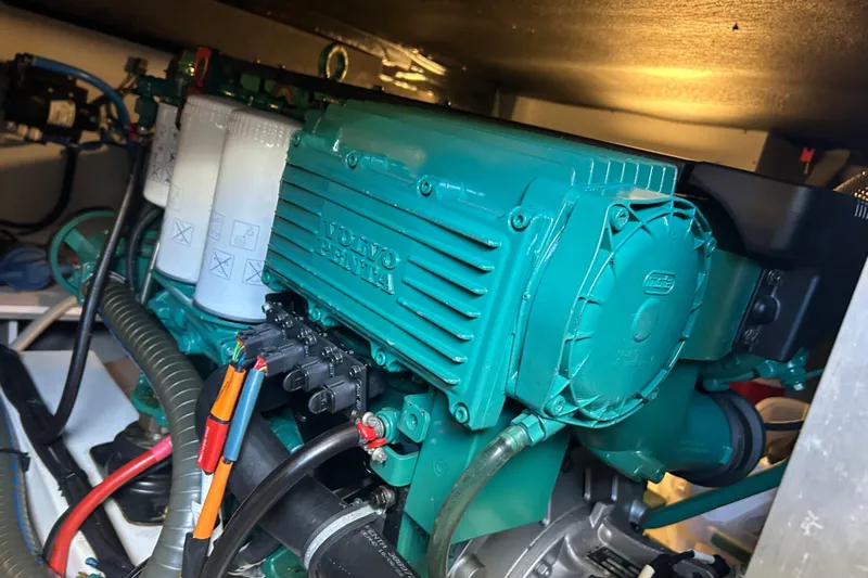  Yacht Photos Pics Engine compartment of 2018 Beneteau Swift Trawler 44 with Volvo Penta engine.