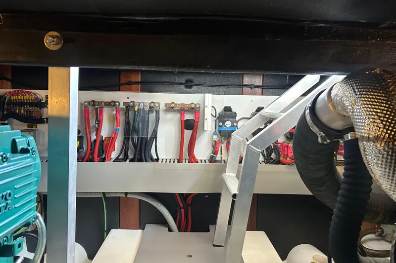  Yacht Photos Pics Engine room of 2018 Beneteau Swift Trawler 44 with wiring and components.