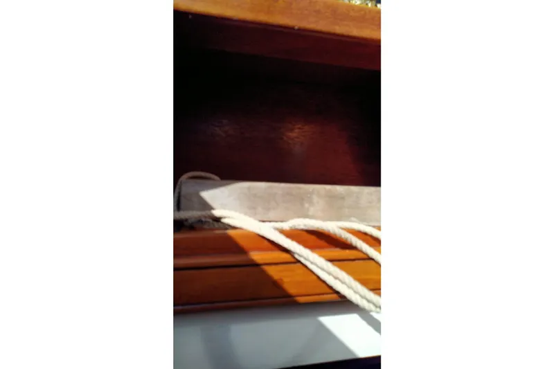 Martha Primrose Yacht Photos Pics Wooden interior detail of Custom Mayflower 50 yacht, featuring ropes, 2012 model.