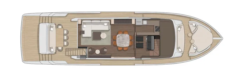 Amy Yacht Photos Pics 2023 Cranchi Sessantasette 67 yacht floor plan, showcasing spacious interior layout and elegant design.