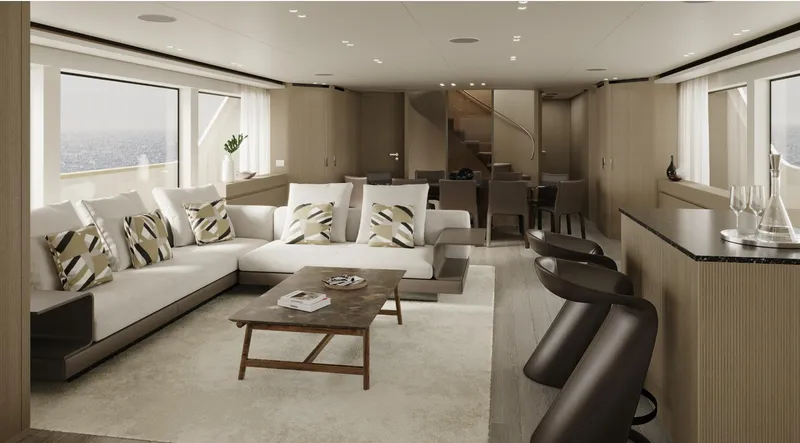  Yacht Photos Pics Luxurious interior of 2026 Sanlorenzo SD118 yacht with modern furnishings and elegant design.
