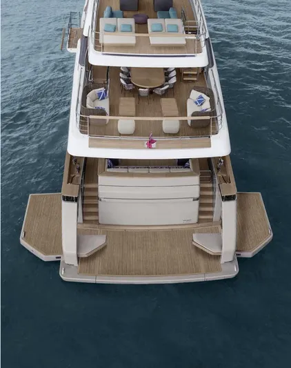  Yacht Photos Pics Sanlorenzo SD118 yacht, 2026 model, featuring luxurious multi-level deck design on the water.