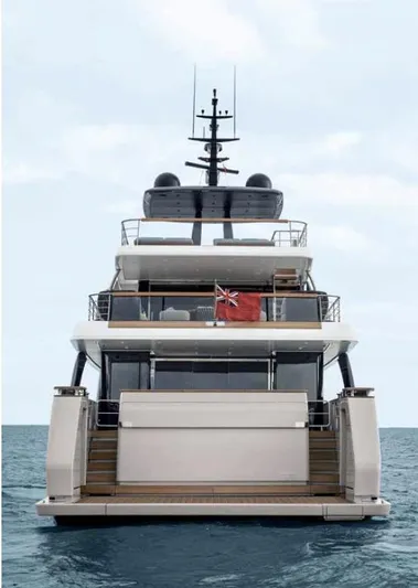  Yacht Photos Pics 2026 Sanlorenzo SD118 yacht, rear view, on open sea, showcasing luxury design.