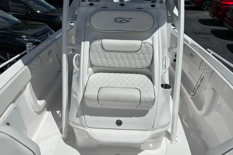  Yacht Photos Pics 2026 Glasstream 280 Pro-XS boat interior with white cushioned seating and sleek design.