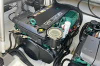 Engine compartment of a 2012 Fjord 36' Open boat, featuring a Volvo Penta engine.