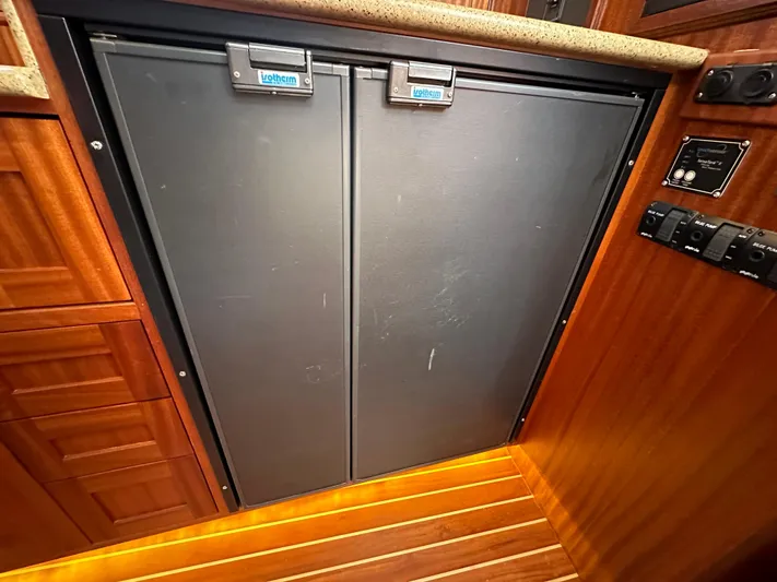 San Juan Yacht Photos Pics Built-in refrigerator in 2015 San Juan 41 yacht galley.