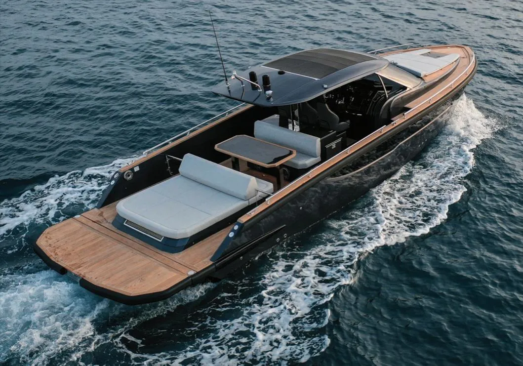 2025 Focus Forza 37 luxury yacht cruising on open water.