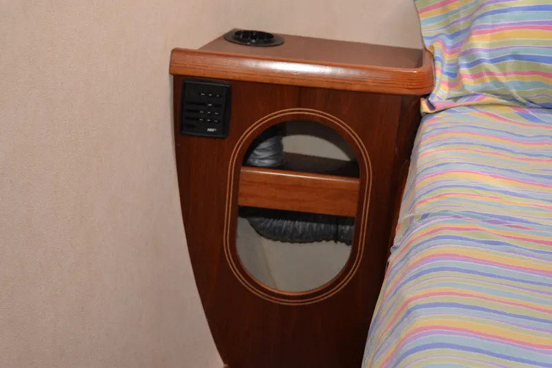 Dreamweaver Yacht Photos Pics Wooden cabin detail in 2004 Fountaine Pajot Belize 43 yacht interior.