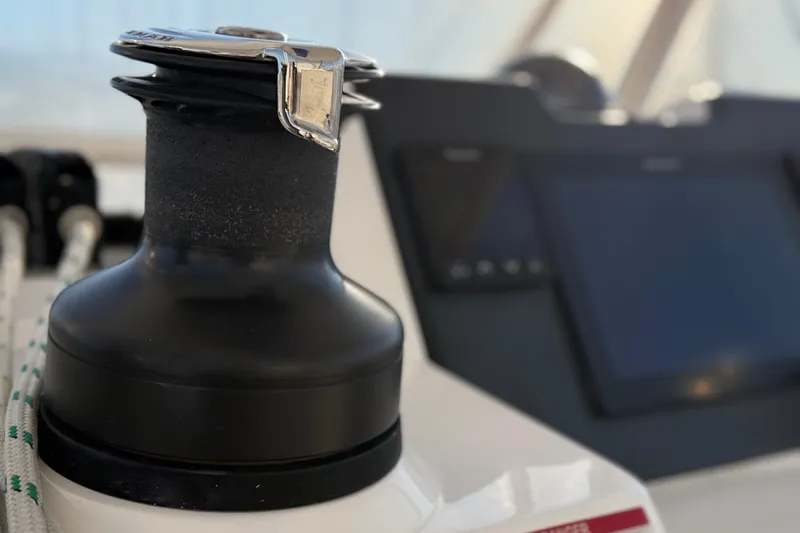 Panthera Yacht Photos Pics Close-up of a winch and control panel on a 2021 Leopard 42 yacht.