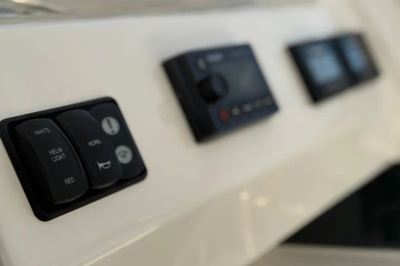 Panthera Yacht Photos Pics Control panel of 2021 Leopard 42 yacht with switches and displays.