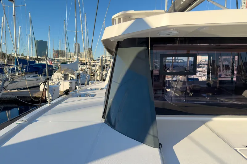 Panthera Yacht Photos Pics 2021 Leopard 42 yacht docked at marina, showcasing sleek design and modern architecture.