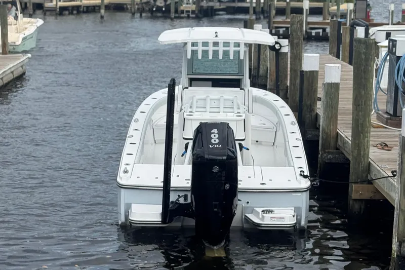 Your Next Boat! Yacht Photos Pics 2026 Blackfin 262 HB boat docked with powerful 400 V10 engine.