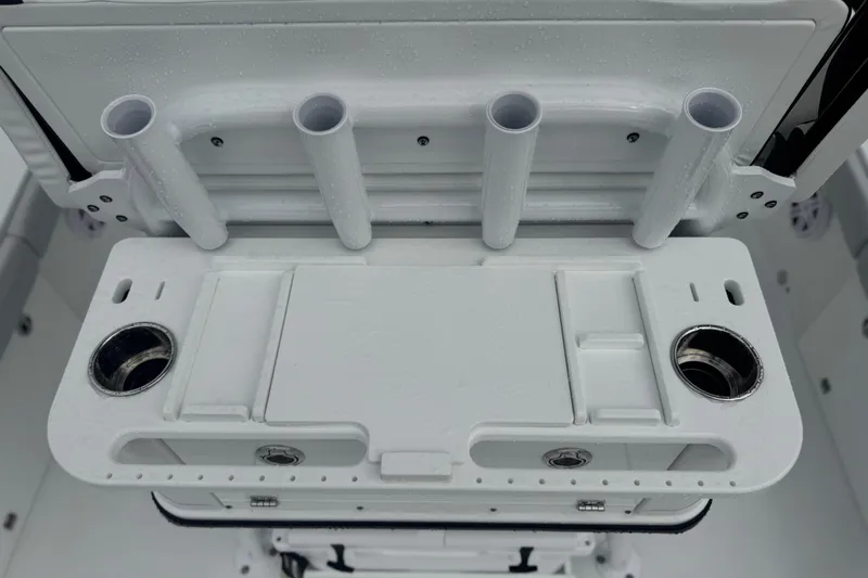 Your Next Boat! Yacht Photos Pics 2026 Blackfin 262 HB boat console with rod holders and cup holders.