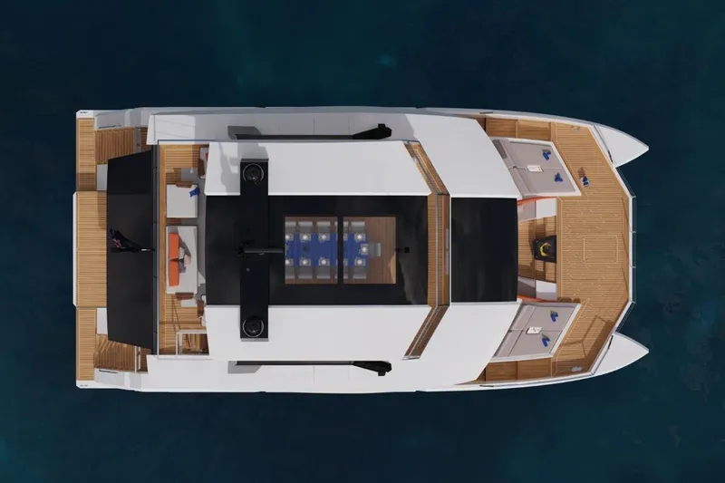  Yacht Photos Pics Top view of 2026 Silver Yachts SC22M luxury yacht on water.