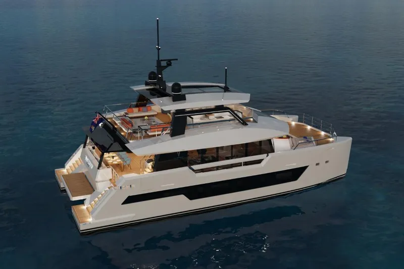  Yacht Photos Pics Luxurious 2026 Silver Yachts SC22M yacht on serene ocean waters at dusk.