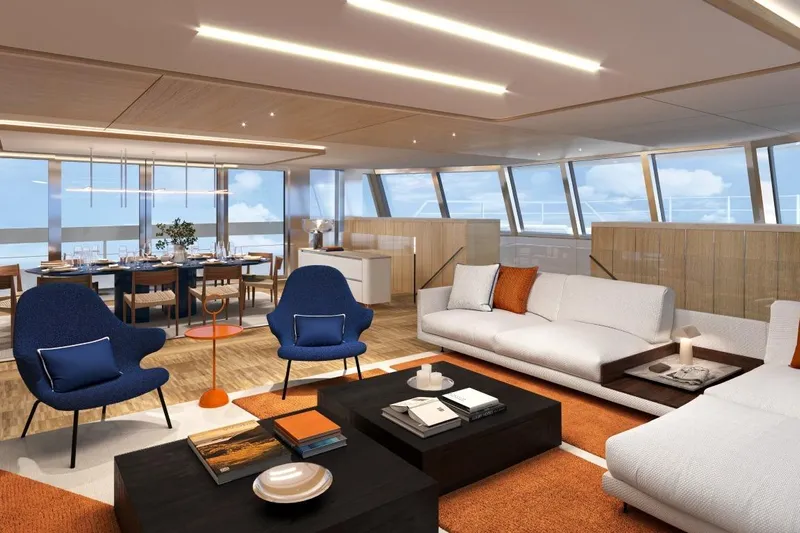  Yacht Photos Pics Luxurious interior of 2026 Silver Yachts SC22M with modern seating and dining area.