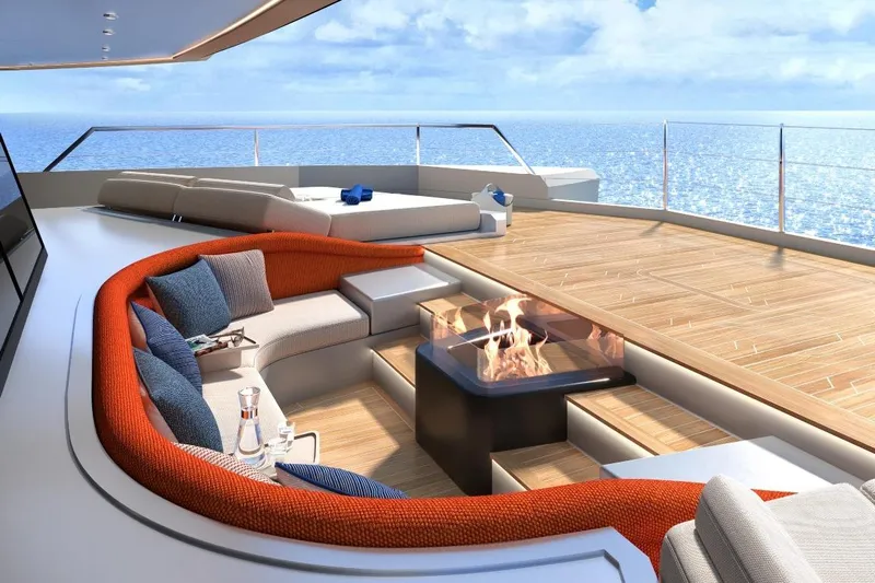  Yacht Photos Pics Luxurious 2026 Silver Yachts SC22M deck with modern seating and ocean view.