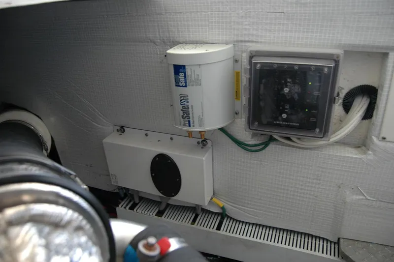 Bonnie Blue Yacht Photos Pics Engine room of 2015 Back Cove 37 boat with electrical components and wiring.