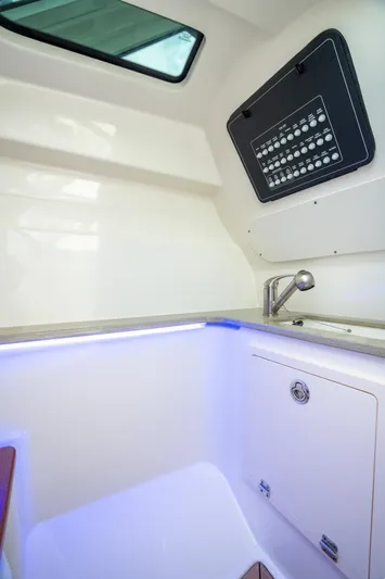 Giorgia I Yacht Photos Pics 2024 Boston Whaler 320 Vantage interior with control panel and sink.