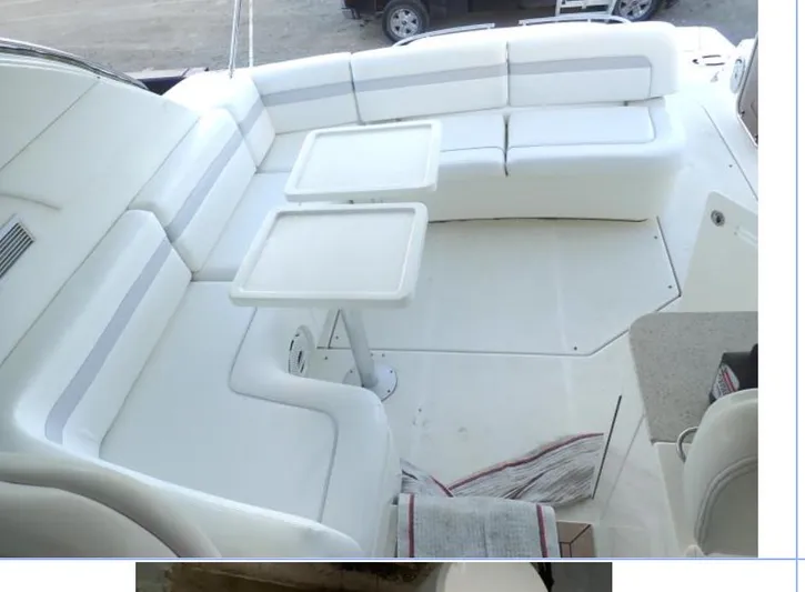 Fiddle Deedee Yacht Photos Pics 2011 Sea Ray Sundancer boat with white seating and dual tables.