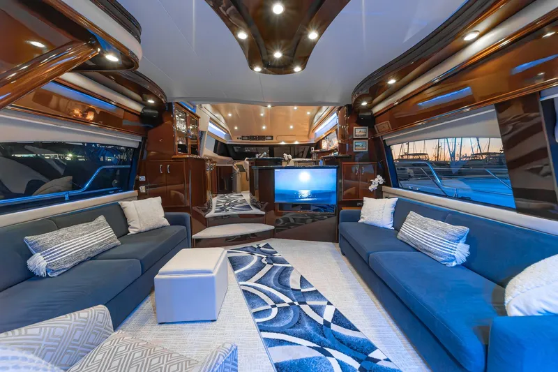 Believe Yacht Photos Pics Luxurious 2004 Marquis Motor Yacht interior with elegant seating and modern decor.