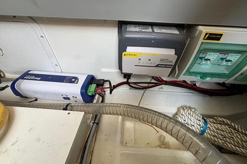  Yacht Photos Pics Electrical components in the engine room of a 2023 Beneteau Antares 11 boat.