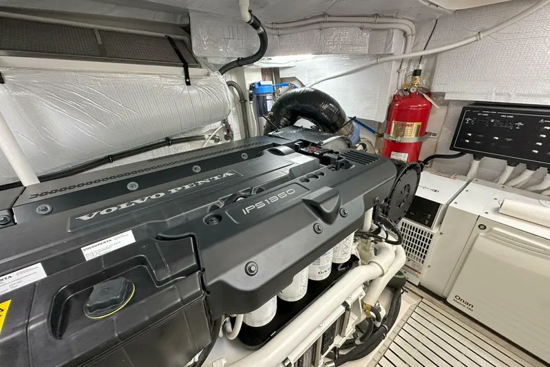 Just Fine Yacht Photos Pics Engine room of 2025 Tiara Yachts EX 60 with Volvo Penta IPS1350 engine.