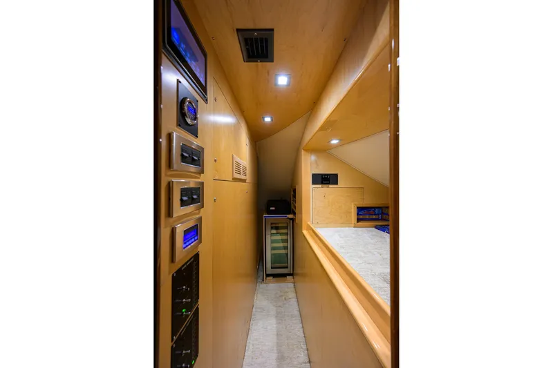 Torta Yacht Photos Pics 2017 Viking 72 Enclosed Bridge interior with control panels and modern design.