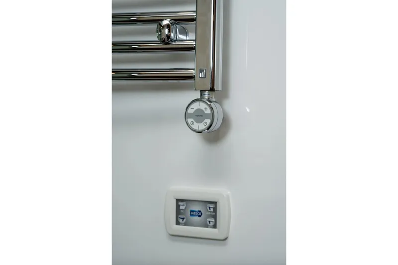  Yacht Photos Pics Chrome control panel and digital display on 2017 Delta Powerboats 54 IPS yacht.