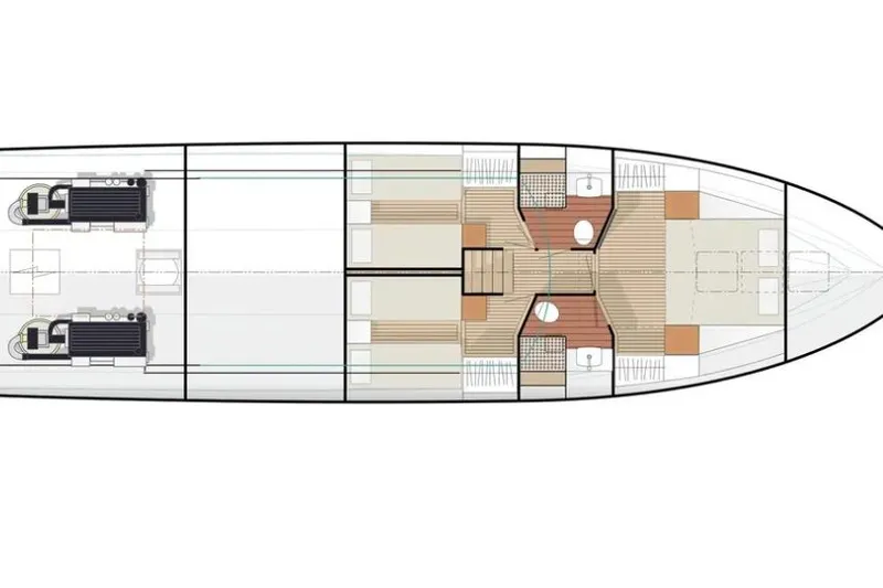  Yacht Photos Pics Top view layout of 2017 Delta Powerboats 54 IPS, showcasing interior design and engine placement.