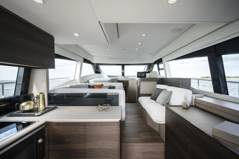  Yacht Photos Pics Luxurious interior of 2023 Ferretti Yachts 500, featuring modern design and spacious seating.