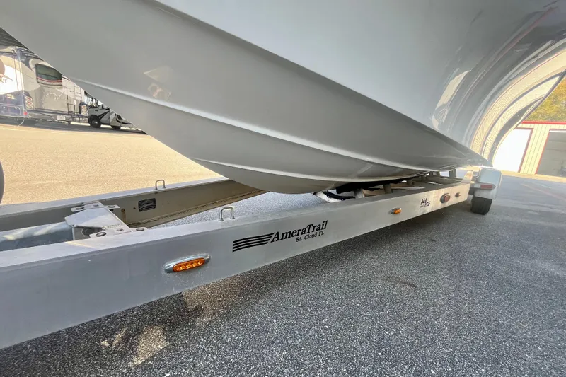  Yacht Photos Pics 2018 SeaVee 270Z boat on AmeraTrail trailer, side view.