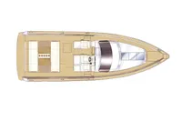 Top view of 2015 Fjord 40 Open yacht layout, showcasing deck and seating arrangement.