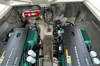Engine room of a 2015 Fjord 40 Open with dual Volvo Penta IPS 500 engines.