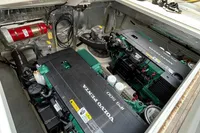 Engine compartment of a 2015 Fjord 40 Open boat with Volvo Penta engines.
