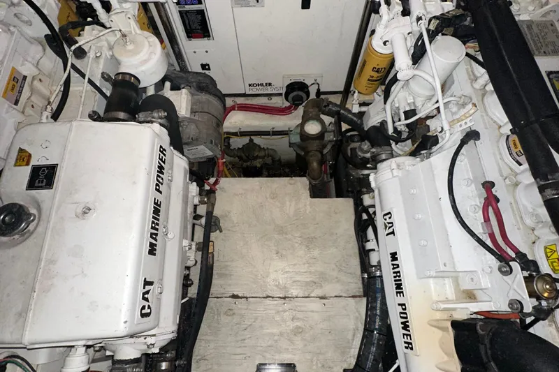 Stay The Course Yacht Photos Pics Engine room of 2006 Carver 43 Motor Yacht with CAT Marine Power engines.