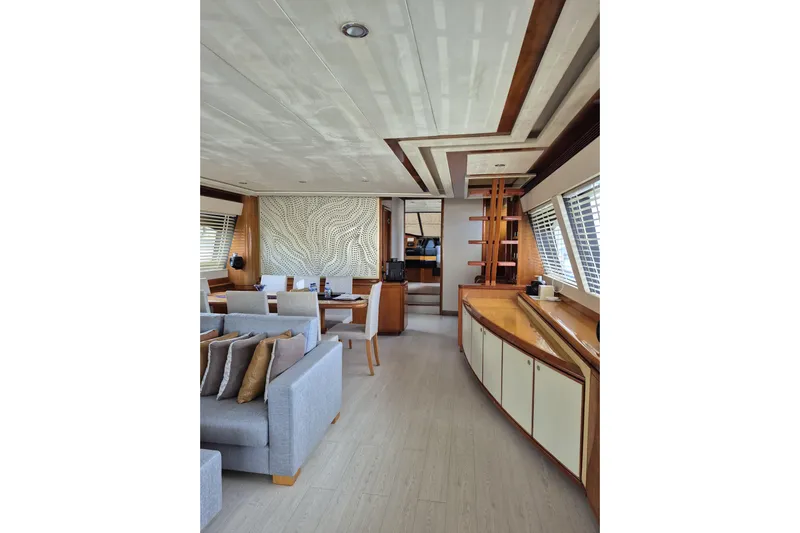  Yacht Photos Pics Luxurious interior of a 2006 Ferretti Yachts 830, featuring elegant seating and modern design.