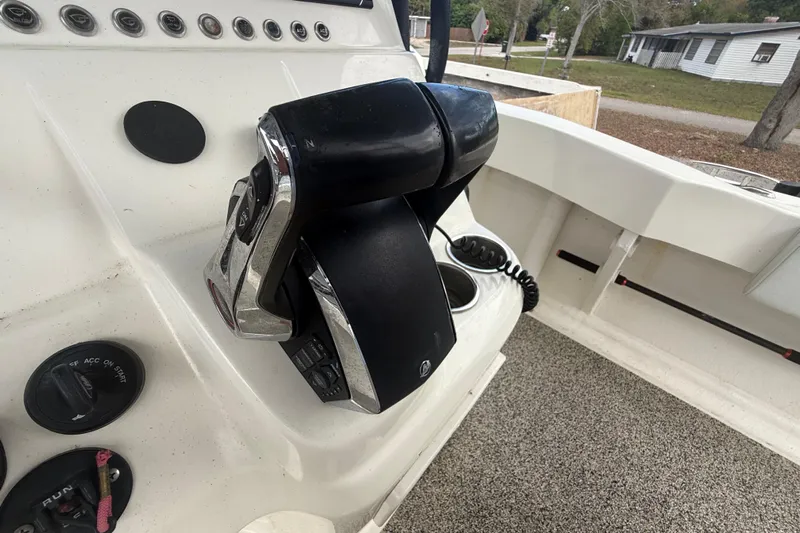  Yacht Photos Pics Control panel of a 2022 Eastward 30 boat with throttle and switches.