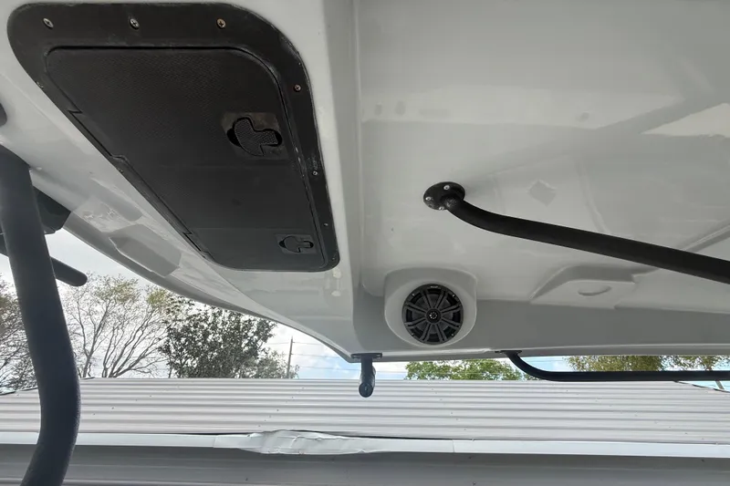  Yacht Photos Pics Underside view of 2022 Eastward 30 boat with speaker and hatch.