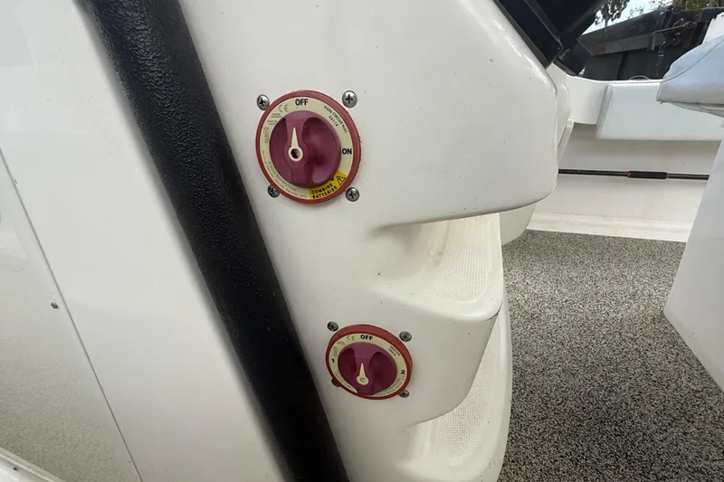  Yacht Photos Pics Battery switches on a 2022 Eastward 30 boat, featuring "Off" and "On" settings.