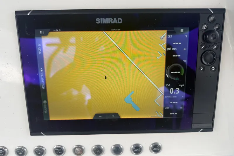  Yacht Photos Pics Simrad navigation display on 2022 Eastward 30 boat, showing map and controls.