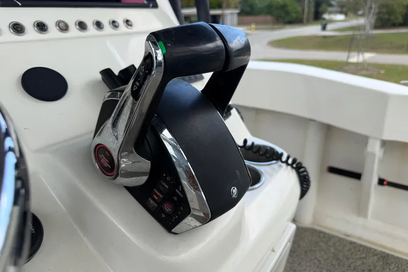  Yacht Photos Pics Boat throttle control on a 2022 Eastward 30 vessel dashboard.