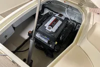 2024 Chris-Craft Launch 28 GT engine compartment showcasing powerful 350 horsepower engine.