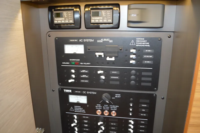 Encore Yacht Photos Pics Electrical control panel on a 2023 Tiara Yachts 34 LS boat.