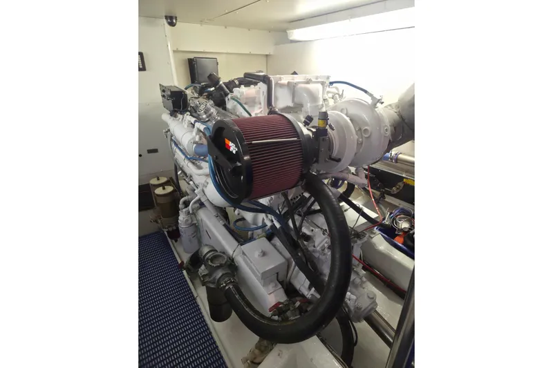 3ten Yacht Photos Pics Engine room of 1997 West Bay Sonship yacht, featuring a powerful marine engine.