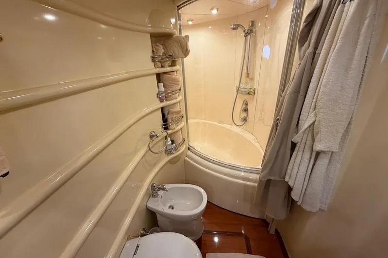  Yacht Photos Pics Luxurious bathroom in 2007 Azimut 68 EVO yacht with shower and bidet.