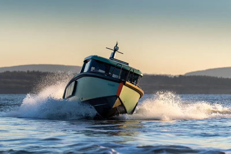  Yacht Photos Pics Arksen 28 boat cruising on water at sunset, 2025 model.